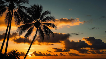 Wall Mural - Orange tropical sunsets with high contrast background