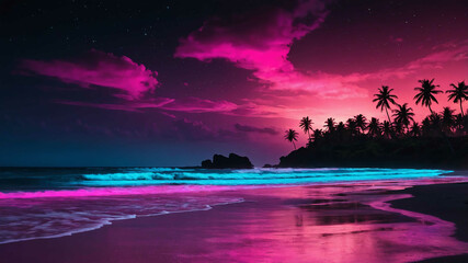 Poster - Pink and black beaches with glowing neon effect background