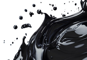 Dynamic Black Liquid Splash with Realistic Dripping Effects on White Background