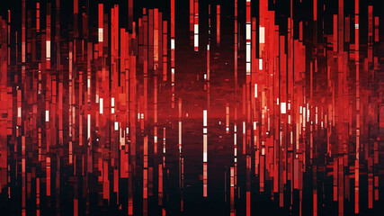 Red pixelated shards with digital glitch effect background