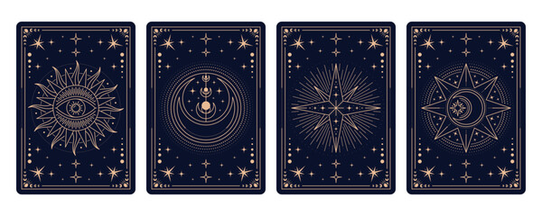 magic tarot cards, mystic esoteric occult frames showcase intricate patterns and occult symbols like