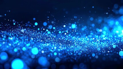 Poster - Dark Blue Glowing Particle Abstract Background, a mesmerizing blend of deep blue hues and luminous particles creating a captivating atmosphere for digital design and presentations