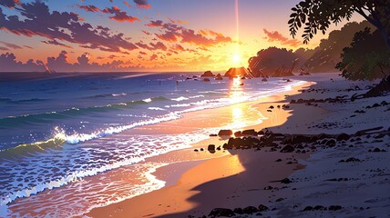 Wall Mural - the path that stretches leads to sunset beach.