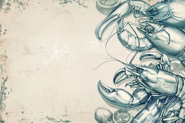 Hand drawn vintage seafood background