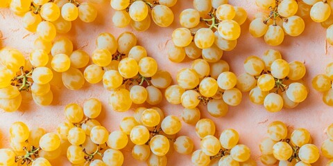 Canvas Print - Beautifully arranged clusters of small yellow berries on a soft pink background. Bright and cheerful, this image evokes a sense of freshness and fruits in vibrant color. AI