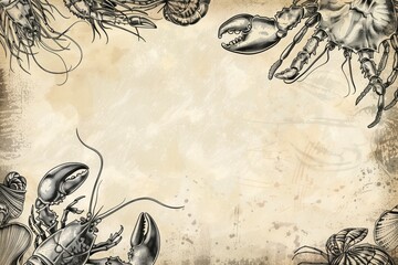 Hand drawn vintage seafood background