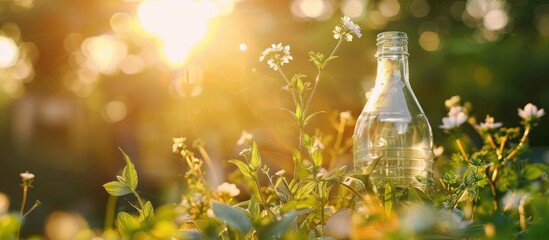 Canvas Print - Sunlight Through Plants and a Glass Bottle