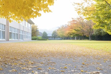 Wall Mural - Majestic Tree with Vibrant Yellow Leaves Illuminated by Soft Autumn Light, Capturing the Essence of Falls Natural Beauty in a Serene Outdoor Setting