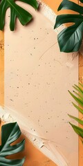 Poster - Green Tropical Leaves On Peach  Background