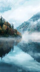 Wall Mural - Misty Mountain Lake Reflections