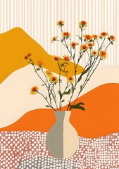 Yellow Flowers in a Vase with Abstract Background