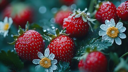 Poster - Small Meadowy Strawberries Closeup : Generative AI