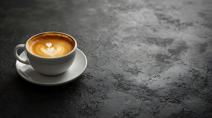 Aufkleber - Cup of Coffee in White Ceramic Cup on a Black Surface : Generative AI