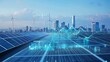 © LeeUna - Futuristic AI-driven energy grid monitoring, smart power distribution in a sustainable cityscape, sleek solar panels, wind turbines in the background, innovative energy control systems