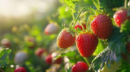 Poster - Small Meadowy Strawberries Texture : Generative AI