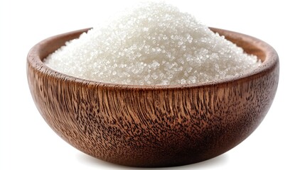 Poster - White Sugar in a Brown Round Serving Bowl isolated on white background : Generative AI