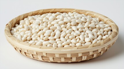 Poster - Haricot Beans in a Bamboo Serving Bowl isolated on white background : Generative AI