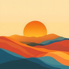 Sticker - Abstract Mountain Landscape with Sunset Illustration