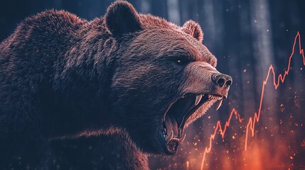 Sticker - Bearish stock competition a fierce bear dominating a battlefield of declining stock charts and market volatility