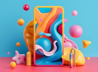 Canvas Print - Colorful Abstract Shapes and Smartphone Screen