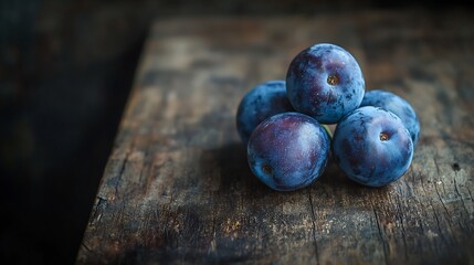 Poster - Plums on Wooden Tabletop : Generative AI