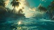 © Adobe Contributor - Tropical Island Sunset Scene with Palm Trees and Ocean