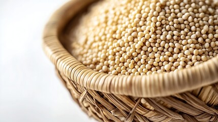 Poster - Millet in a Bamboo Bowl isolated on white background : Generative AI