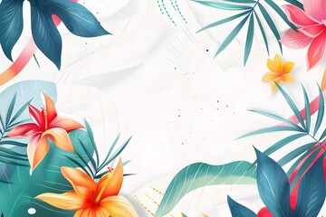 Tropical Flowers and Leaves Watercolor Illustration