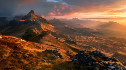 Wall Mural - Golden Hour Over Mountain Ranges