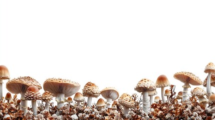 Poster - Mushrooms Border on White Background : Generative AI