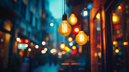 Poster - Night Colorful Light Bulbs Out of Focus Abstract Background : Generative AI