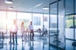 © Fuljan - A modern business office with casually dressed employees is set against a blurred bokeh background for a dynamic workplace atmosphere. Made with Generative AI Technology