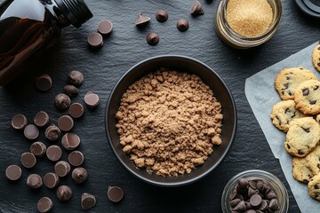 Poster - Ingredients for Cookies: Brown Sugar, Chocolate Chips, and Vanilla Extract