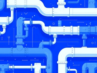 Poster - Abstract blue background with white pipes and connection points.
