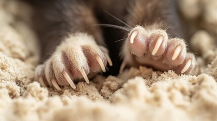 Wall Mural - A close-up of a ferret paws and claws as it digs through a pile of bedding.