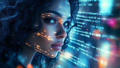 Latinx Woman with Futuristic AI Background