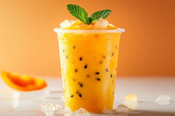 Wall Mural - Mango Passionfruit Smoothie with Mint Leaves