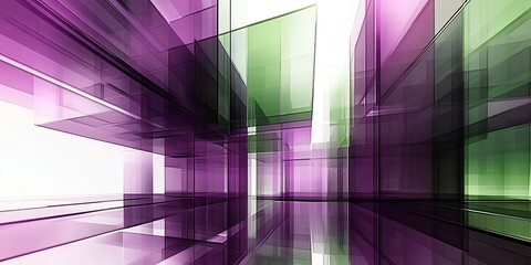 Poster - Abstract geometric pattern with purple and green glass panels.