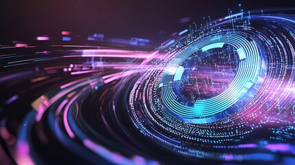 Poster - A 3D search engine logo surrounded by swirling data streams, symbolizing the constant flow of information