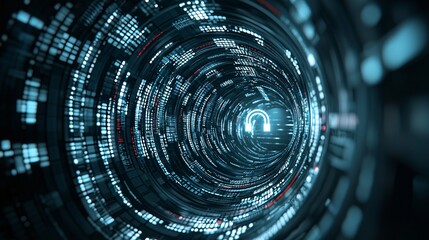 Poster - a 3d search engine logo in the center of a swirling vortex of data, symbolizing the epicenter of inf