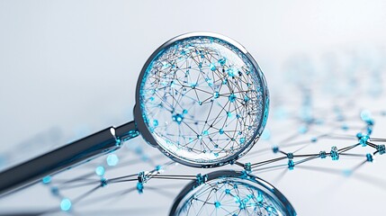 Poster - A 3D magnifying glass hovering over a digital network, revealing hidden data, symbolizing search engine precision
