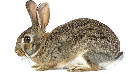 Cute Rabbit with Brown Fur Isolated on White Background.