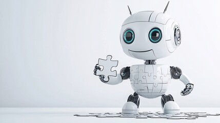 Poster - A 3D search engine robot piecing together a digital puzzle, symbolizing the assembly of search results