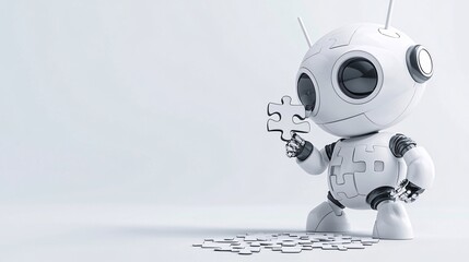 Poster - A 3D search engine robot piecing together a digital puzzle, symbolizing the assembly of search results