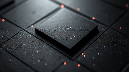 Poster - Abstract close-up of textured black tiles with droplets and highlights.