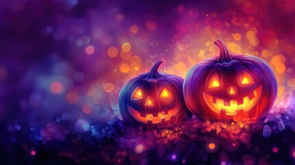 Wall Mural - Halloween background with pumpkins