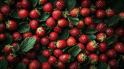 Poster - Natural Wild Strawberry Berries Texture or Background Top View : Generative AI