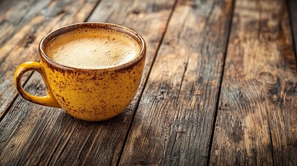 Poster - Cup of Coffee on Old Wooden Tabletop : Generative AI