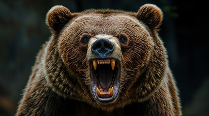 Sticker - A snarling bear with bared teeth, dark background, intense and fierce expression