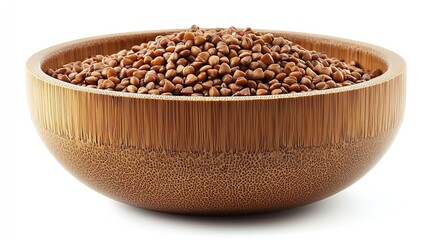 Poster - Buckwheat Cereal in a Round Bamboo Serving Bowl isolated on white background : Generative AI